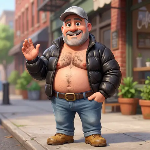 Cute Cartoon Heavyset Man in Stylish Outfit