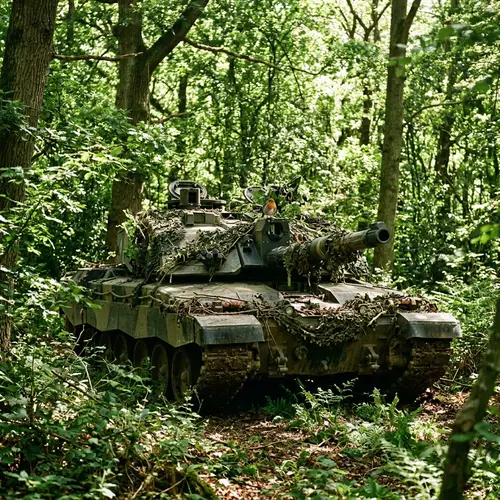 Camouflaged Military Tank in Verdant Forest