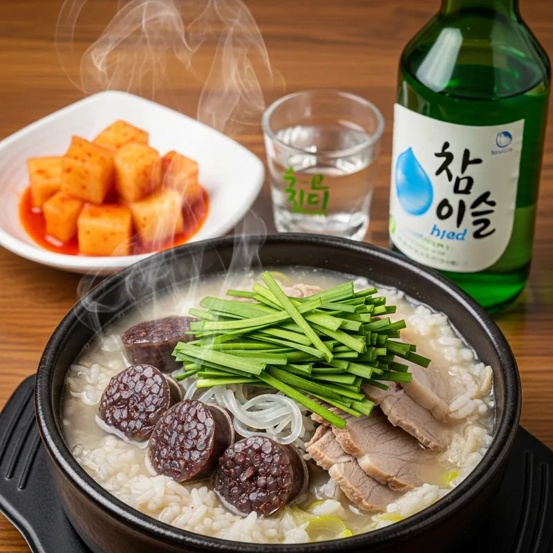 Delicious Korean Blood Sausage Soup with Sides