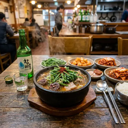 Delicious Korean Blood Sausage Soup with Sides