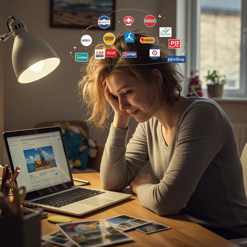 Overwhelmed Mum Navigating Travel Sites