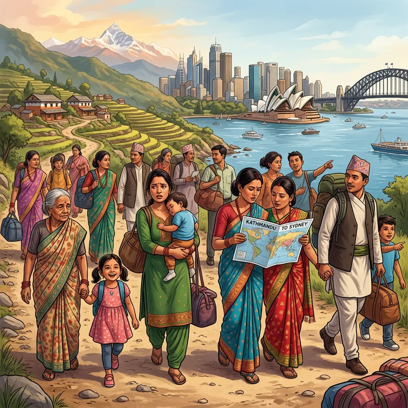 Nepalese Migration to Australia: Cultural Journey Illustration Nepalese Migration to Australia: Cultural Journey Illustration