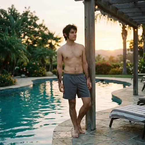 Male Animal Demi-Human by Pool in Swim Shorts