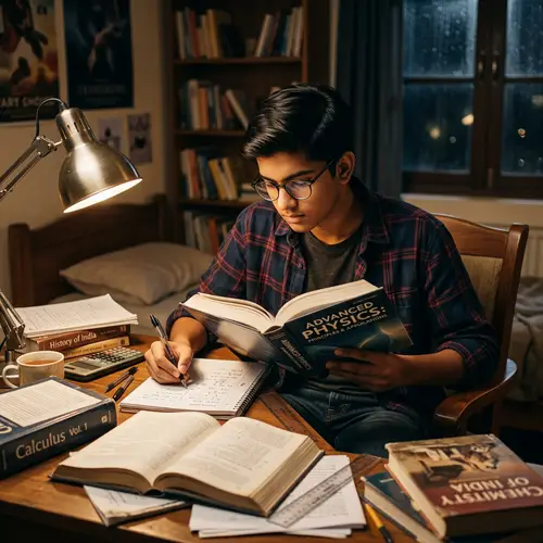 Focused Study Boy: South Asian Teen in Action