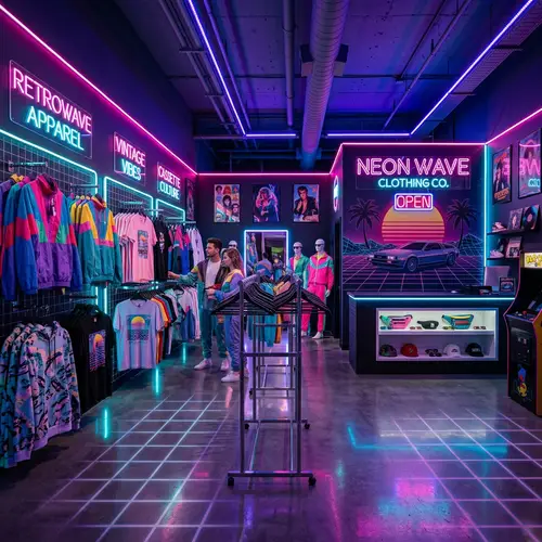 Beautiful Retrowave Clothing Store - Interior Design