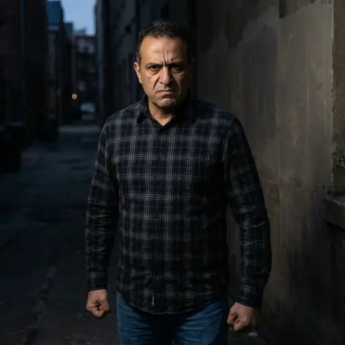 Intense Middle-Eastern Man in Casual Attire | Expressive Eyes