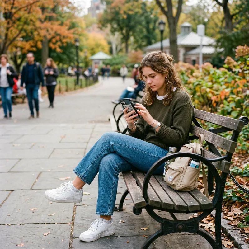 Girl in Blue Jeans Farts on Bench While Texting Girl in Blue Jeans Farts on Bench While Texting