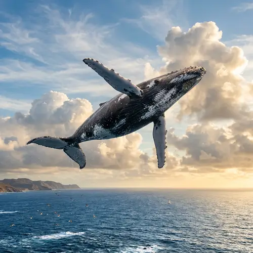 Whale Flying Above Ocean - Mesmerizing Aerial View