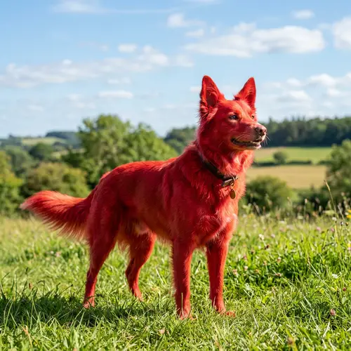 Luminous Red Dog on Green Grass | Happy Medium-Sized Breed