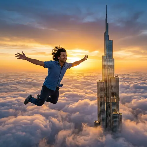 Soaring Above the Clouds Next to Burj Khalifa