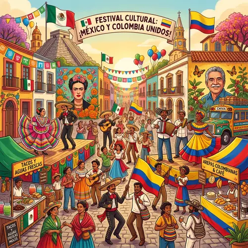 Mexican & Colombian Cultural Fusion Illustration