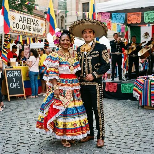 Colombian Woman and Mexican Man in Traditional Attire