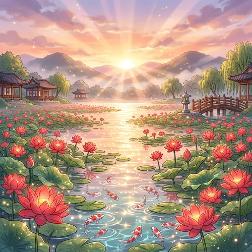 Ethereal Manhwa Style Lotus Pond Background