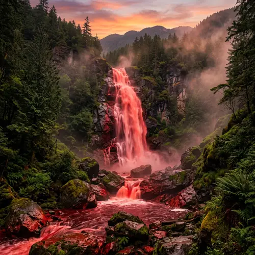 Vibrant Red Waterfall - Stunning Cascading View