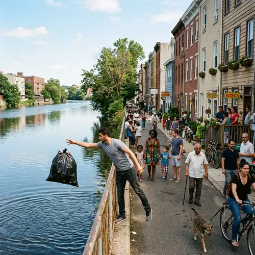 Diverse Community Engaged in Activities | Urban River Scene