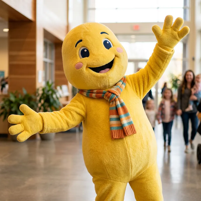 Adorable Tall Yellow Character | Spreading Joy in a Friendly Pose
