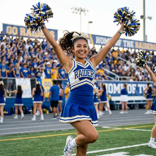 Cheerleader with Arms Raised in Victory