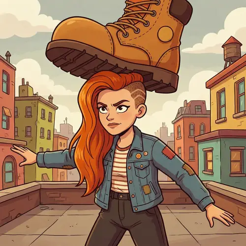 Caucasian Woman with Unique Style Holding Massive Foot