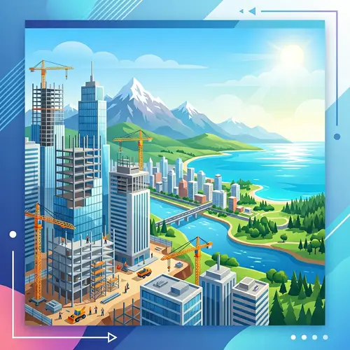 City Construction with Scenic Backdrop