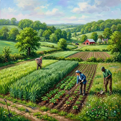 Vibrant Countryside Landscape with Crop Rotation Practice