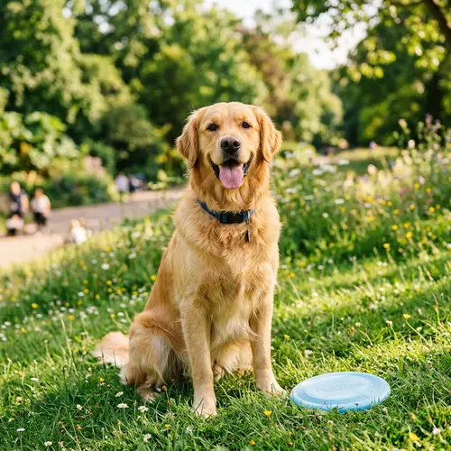 Joyful Golden Retriever in Lush Green Park