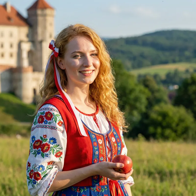 Poland Personified: Slavic Beauty in Traditional Costume - Visual Representation Poland Personified: Slavic Beauty in Traditional Costume - Visual Representation