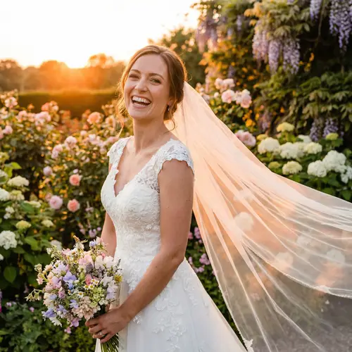 Ethereal Caucasian Bride in White Wedding Gown | Garden Setting