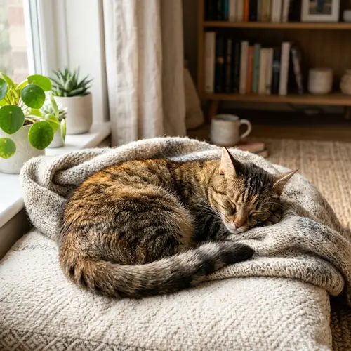 Soothing Image of Tabby Cat Basking in Sunlight