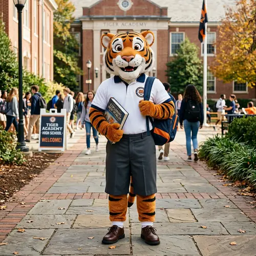 Creative Tiger Mascot in School Uniform
