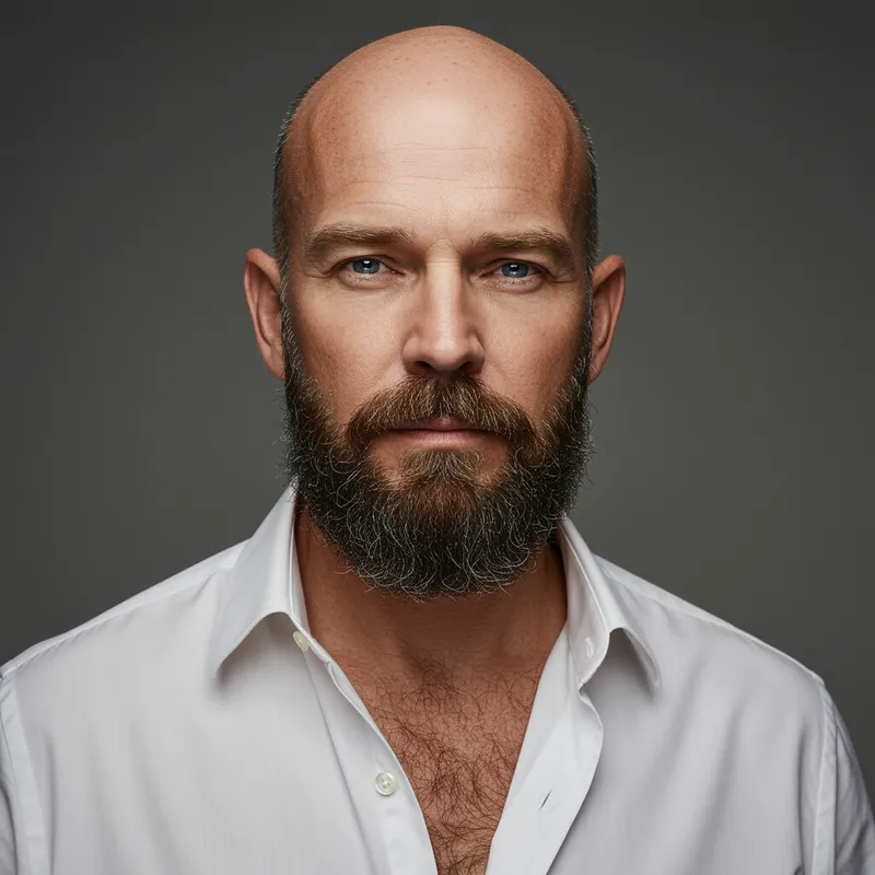 Stylish Bald Men with Trimmed Beards