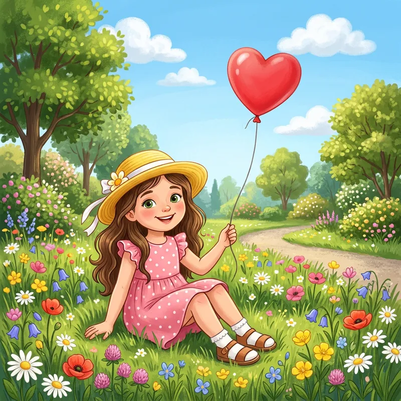 Cute Girl in Pink Dress Holding a Heart Balloon