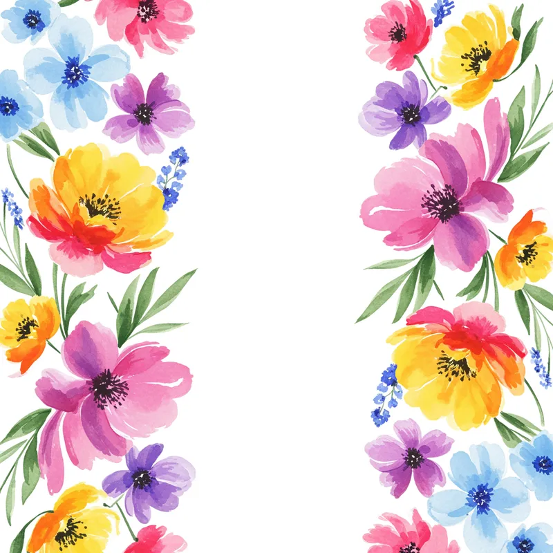 Vibrant Watercolor Flower Border Art