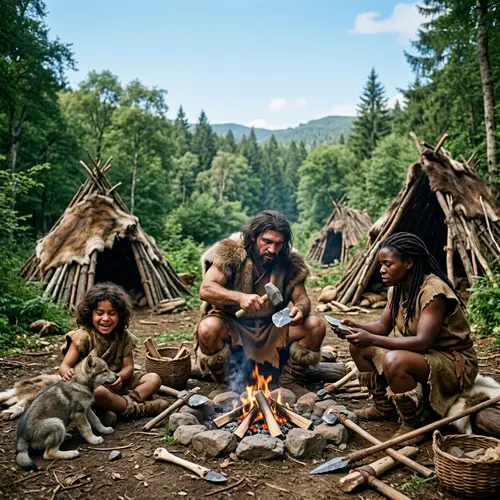 Primitive Days: Early Human Life Depicted in a Serene Setting