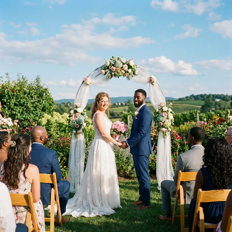 Enchanting Outdoor Wedding Ceremony Under Blue Sky