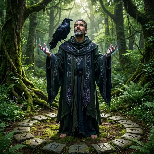 Devoted Warlock to Raven Goddess | Mystical Scene