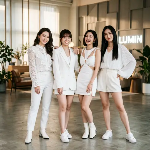Diverse K-Pop Girl Group in White Outfits