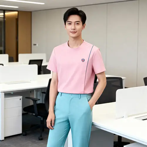 Modern Uniform with Pink Top and Sky Blue Pants