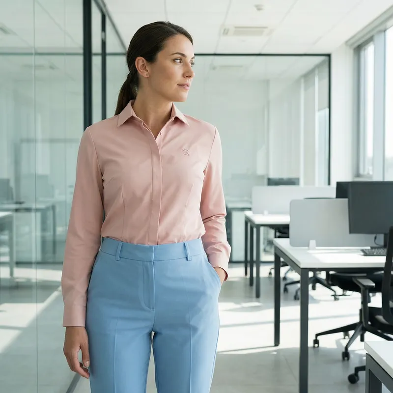 Modern Uniform with Pink Top and Sky Blue Pants