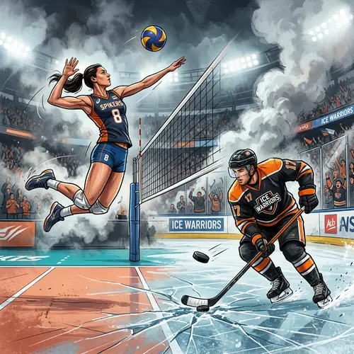 Ice and Volleyball: Dynamic Sports Illustration