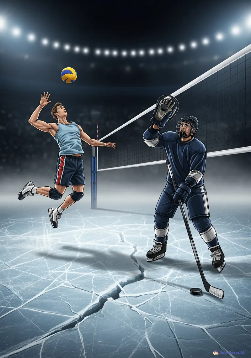 Ice and Volleyball: Dynamic Sports Illustration Ice and Volleyball: Dynamic Sports Illustration