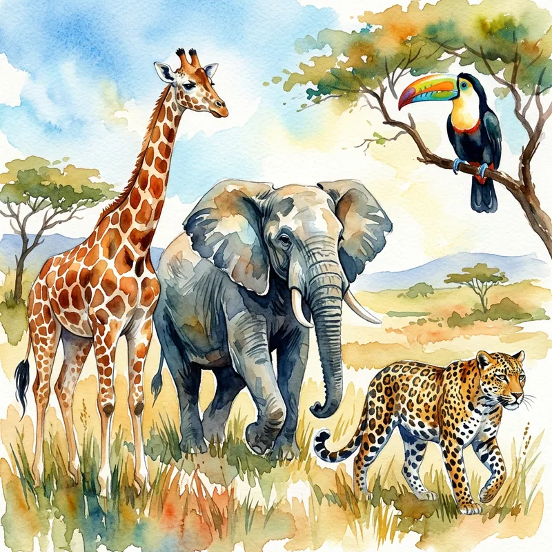 Vibrant Watercolor Wildlife Depictions