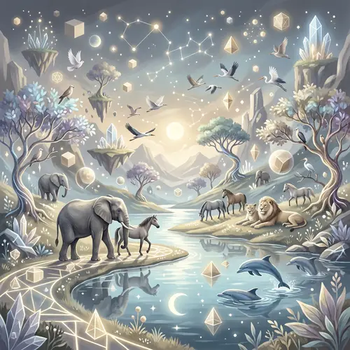 Harmonious Wildlife in Abstract Landscape | Neutral Colors