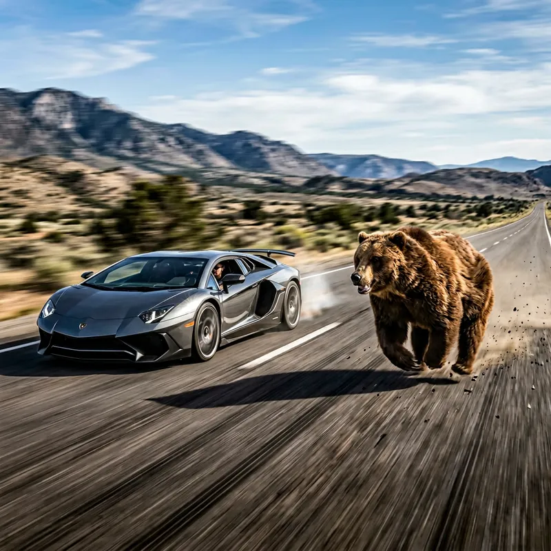 Lamborghini Racing with Bear in High-Speed Chase Lamborghini Racing with Bear in High-Speed Chase