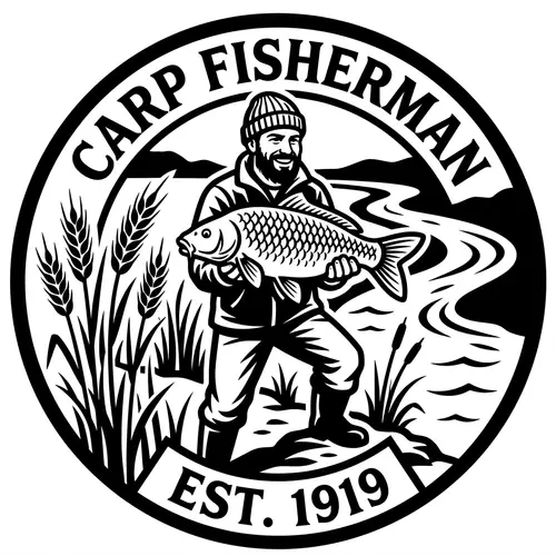 Fisherman Carp Fish Logo Design - Black & White
