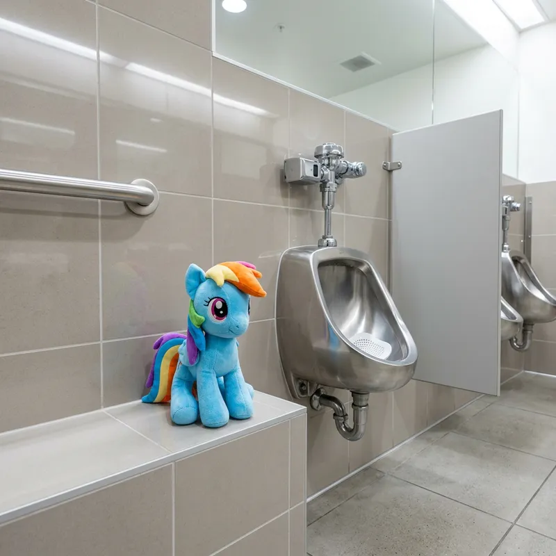 Vibrant My Little Pony Plush in Clean Public Bathroom