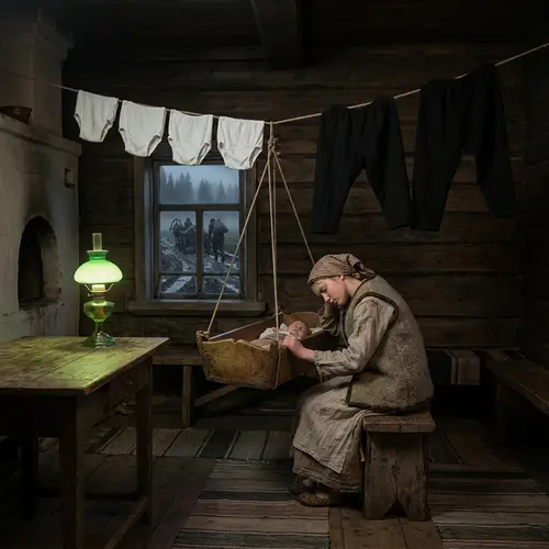 Young Girl in Old Russian Room Falling Asleep - Enchanting Scene