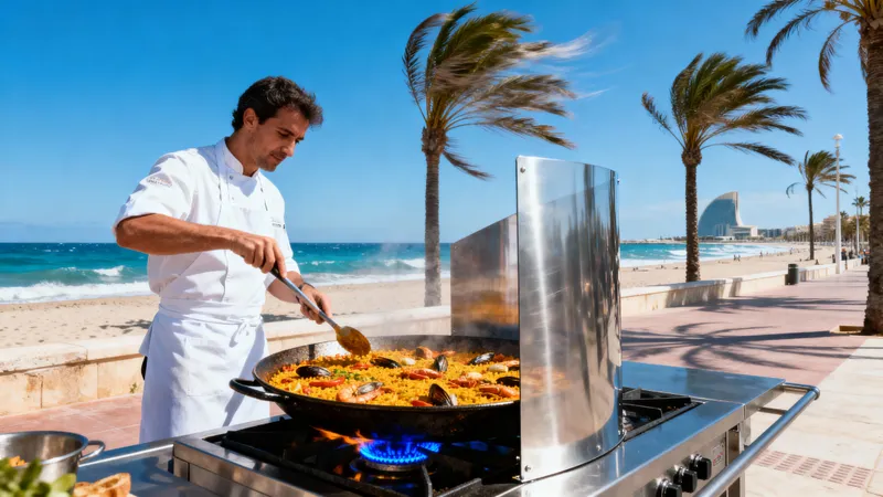 Dramatic Paella Cooking on Valencia Beach