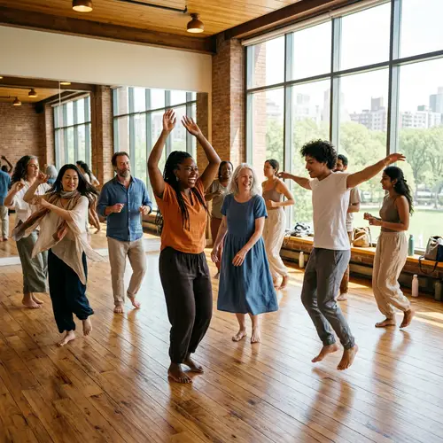 Joyful Group Dancing in a Modern Studio