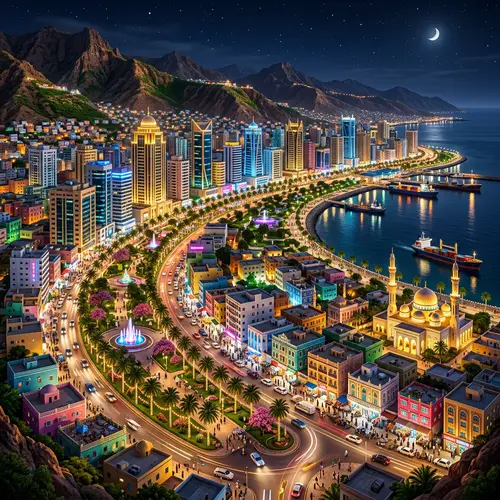 Stunning Bosaso Skyline at Night - A Visual Delight