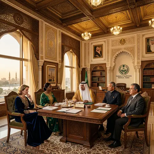 Majestic Sudanese Embassy Office | Regal Saudi Motifs & Elegant Geometric Patterns